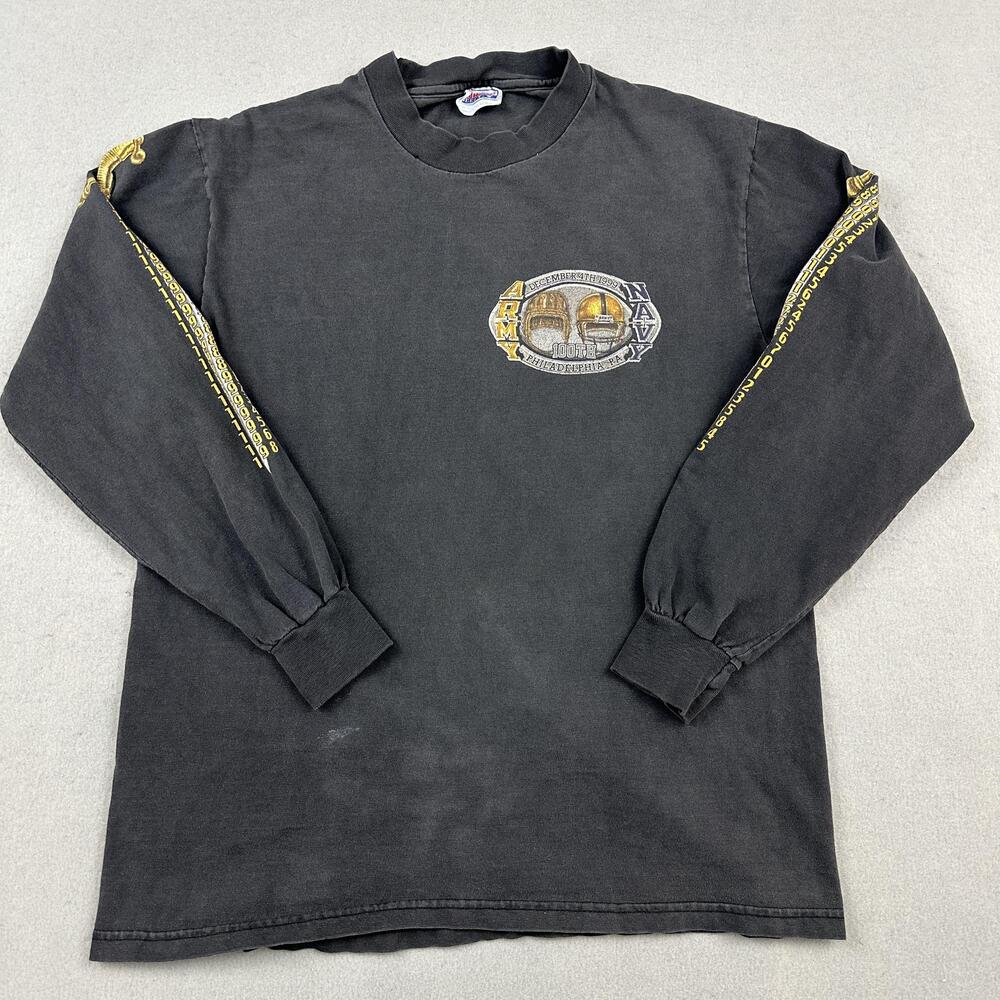 Vintage Army Navy Shirt Men Medium Black Long Sleeve Hanes Football Graphic M *